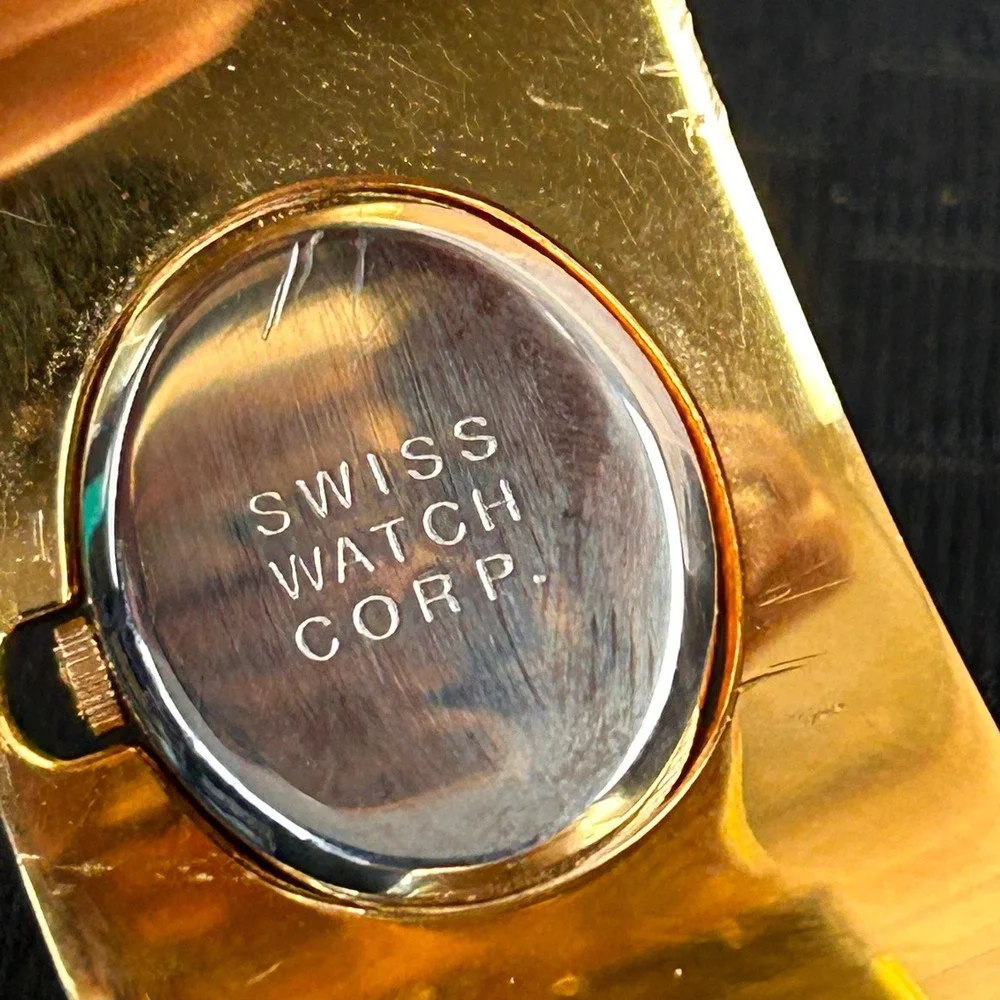 Alfex of Switzerland Vintage‎ 18KT Gold Electroplated Cuff Watch Cuban Link P/R